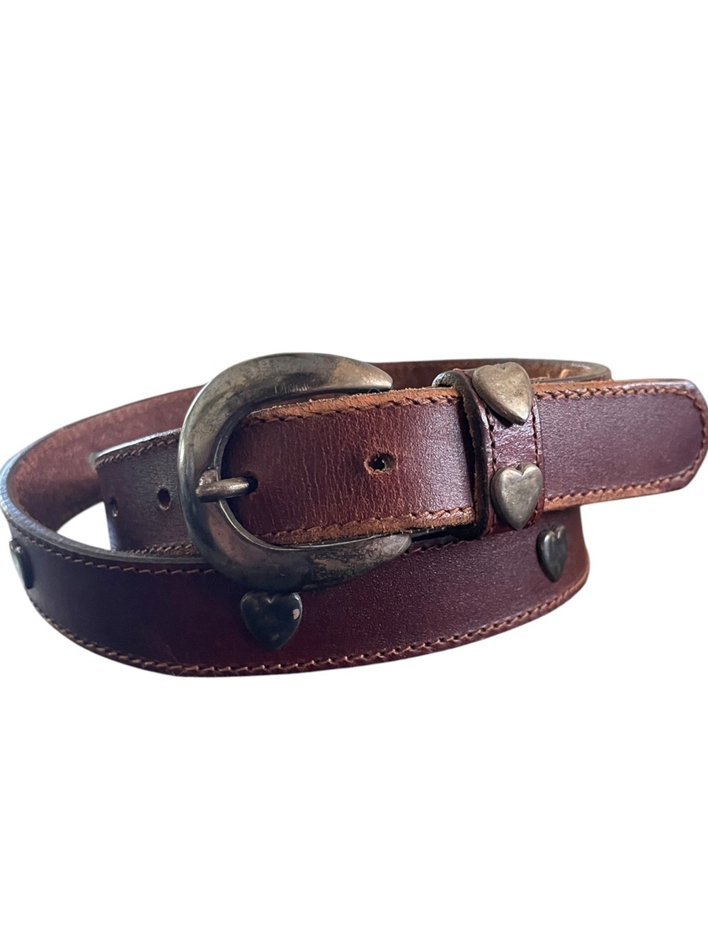 Vintage Brown Leather Heart Shaped Stud Belt Western Romantic